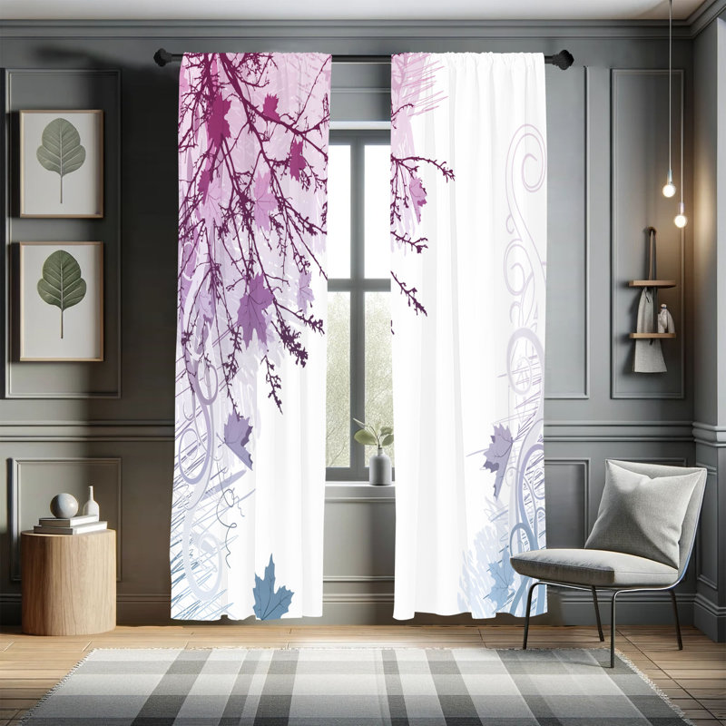 Ebern Designs Nature Curtains, Fall Earth Tones Autumn Leaf, Pair of 28", Purple Gray, 28" W x 95" L