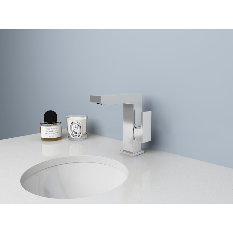Polished Chrome Modern Single-Hole Bathroom Faucet with Drain Assembly