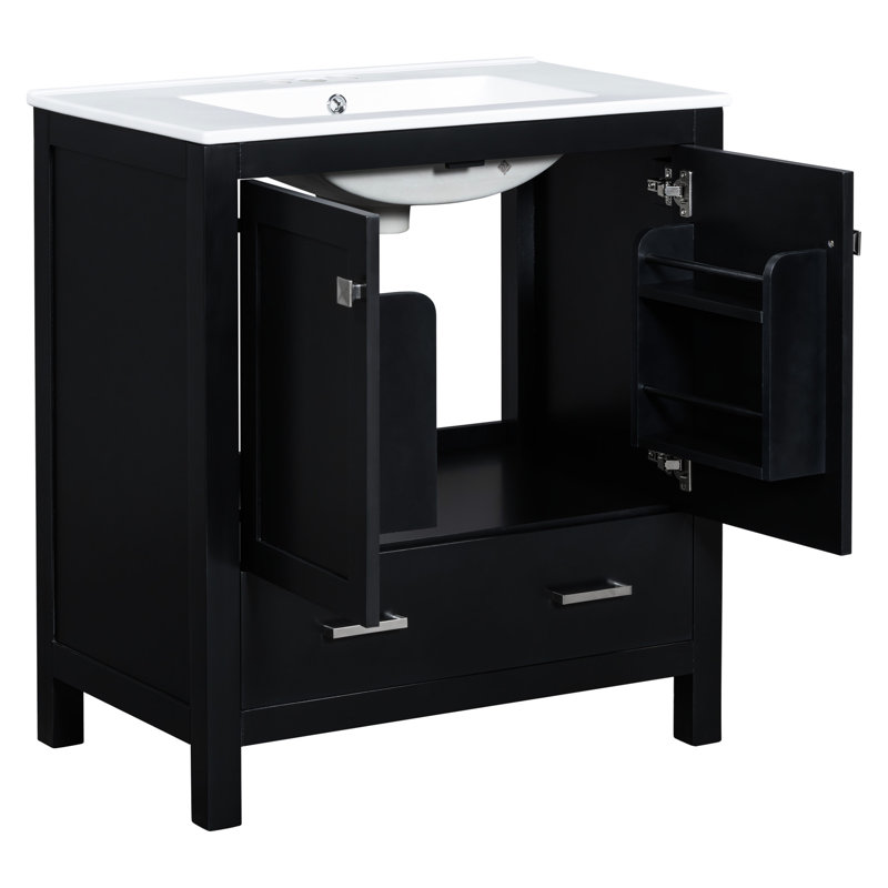 Élégante armoire de salle de bain 60 po, double meuble-lavabo, lavabo, intérieur spacieux - embellissez votre meuble-lavabo, armoire noire avec espace de rangement en céramique