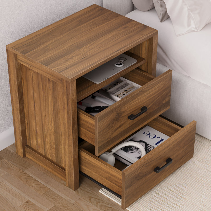 23” 2 Drawer Nightstand, Warm Walnut/Honey Oak