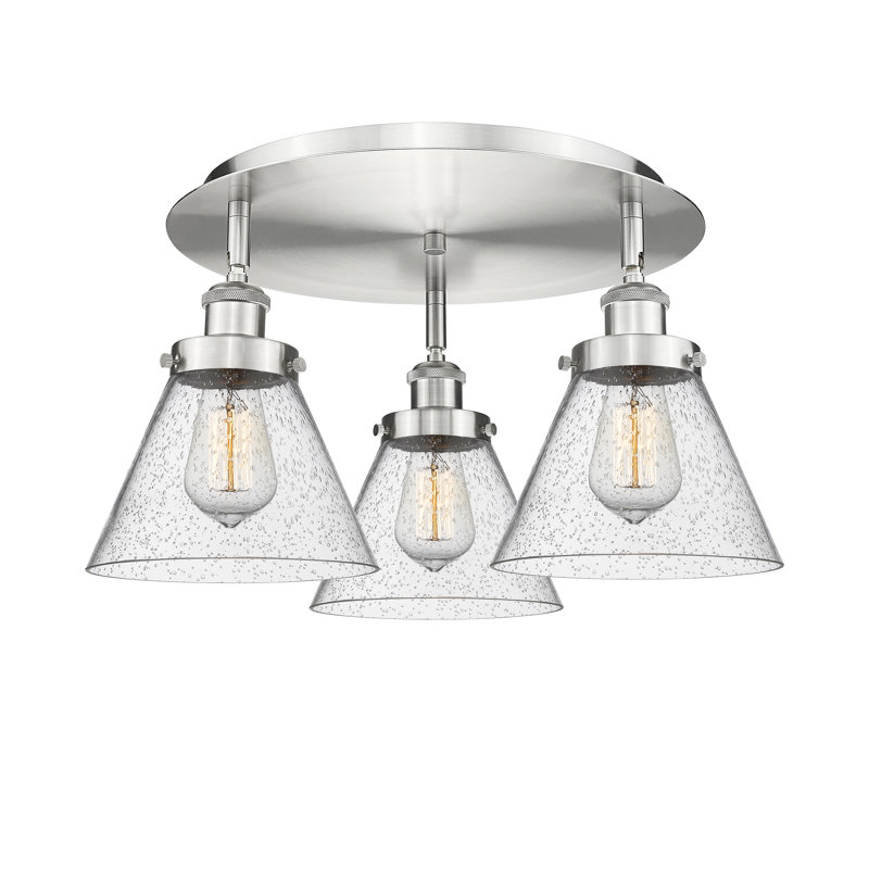 Plafonnier encastré 3 lumières Cone, Clair, Nickel satiné