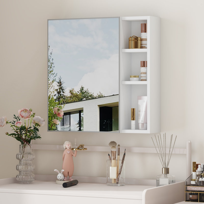 Modern Wall Mounted Bathroom Medicine Cabinet with HD Mirror and Open Shelves
