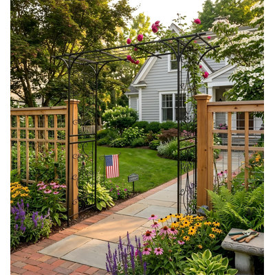 L80.3in Metal Garden Arch Climbing Plants Support Rose Arch Outdoor Black