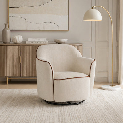 360° Swivel Accent Chair, Chenille Upholstered Barrel Chair with Flared Arms, Modern Armchair