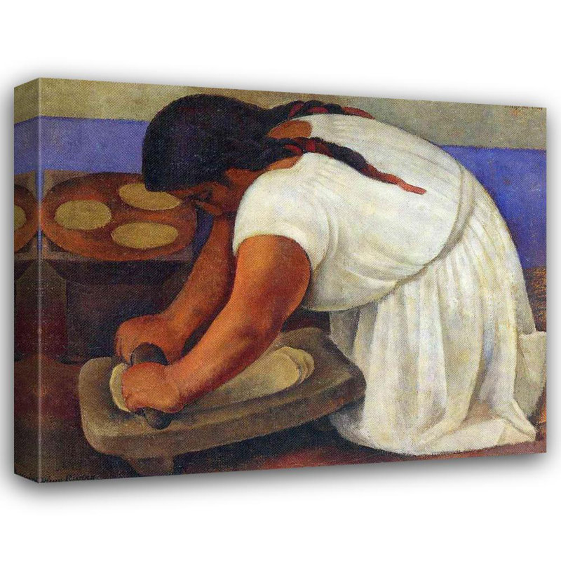 Femme moulant du maïs, H 14 po x l 18 po
