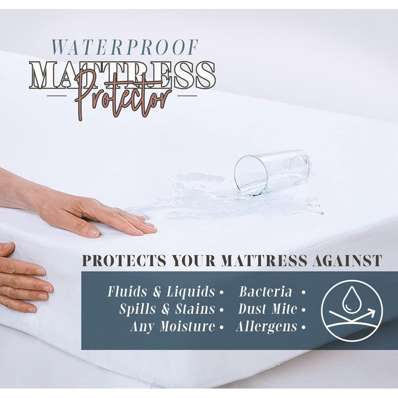 Alwyn Home Premium Terry-Cotton Mattress Protector With 100% Water Resistant Fabric, Ultra Soft-Fitted Cover For Mattresses Up To 16" Deep , Cotton Mattress Protector