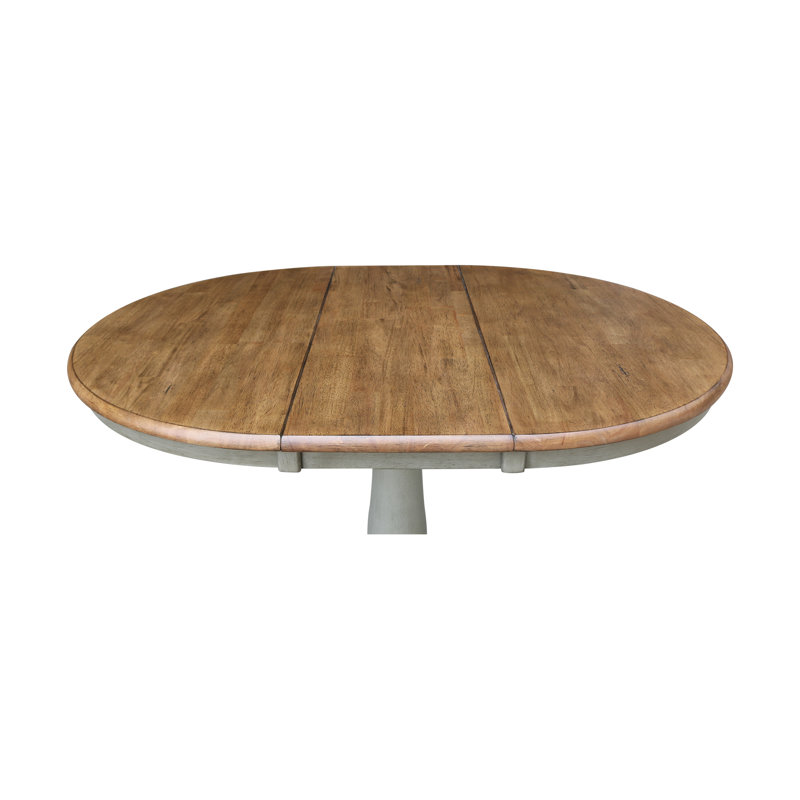 Ingbert Extendable Solid Wood Pedestal Dining Table, Hickory/Stone
