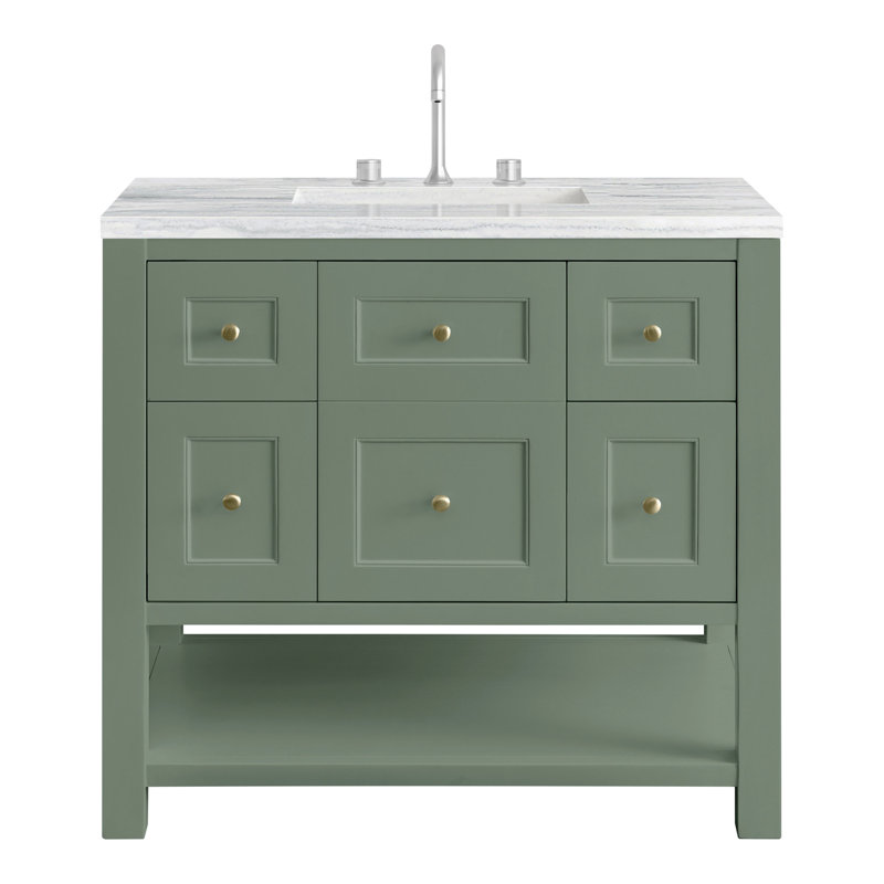 Breckenridge 36'' Single Bathroom Vanity with Top, White Zeus, Smokey Celadon, 8" Widespread