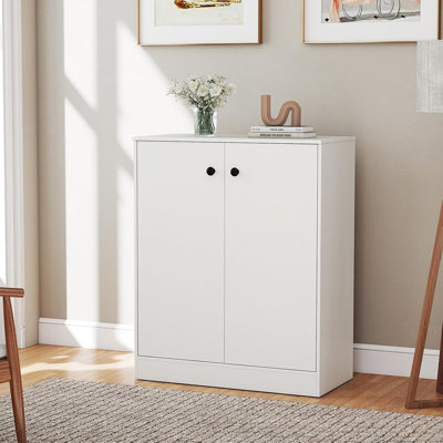 Modern Floor Door Storage Cabinet With 3-Tier Shelf – Freestanding Side Cabinet With Anti-Toppling, White