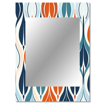 Orange and Blue Botanical Symphony I - Abstract Wall Mirror, Modern Decorative Mirror, Printed Metal Art