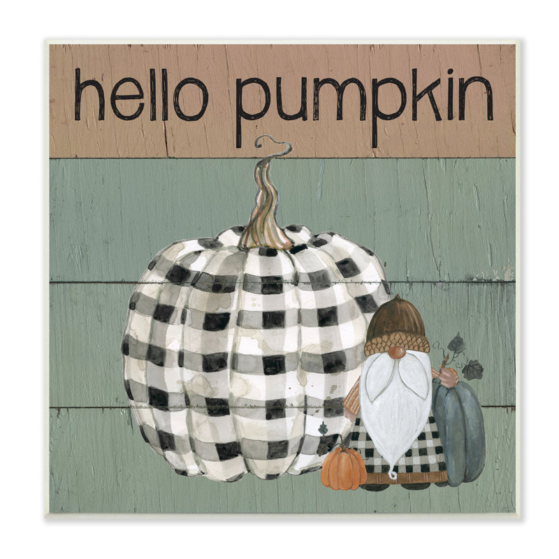 Gnome écossais «Hello Pumpkin», H 12 po x l 12 po x P 0,5 po, Plaque murale