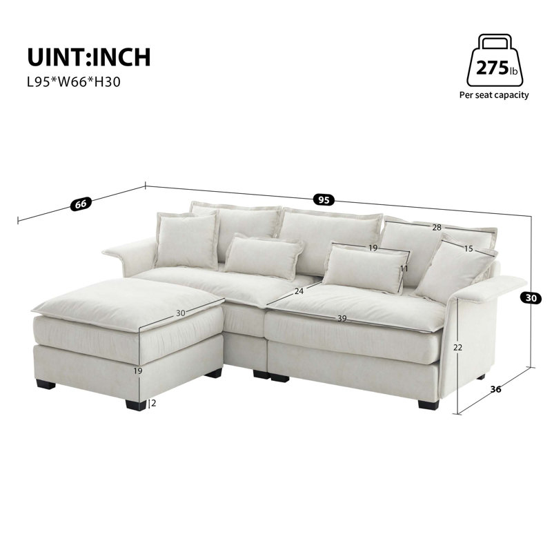 Javaya Upholstered L-Shaped Sectional, Beige Tech Cloth