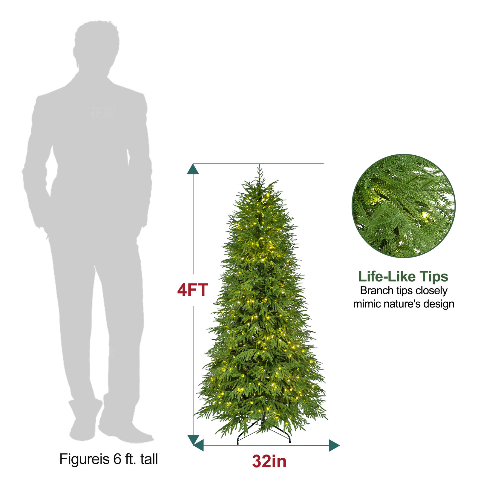 Pre-Lit Noble Fir Christmas Tree, 4' H