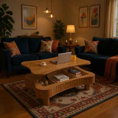Modern Lift-Top Coffee Table with Hidden Storage, Fluted Panels & Rounded Corners for Small Space Living