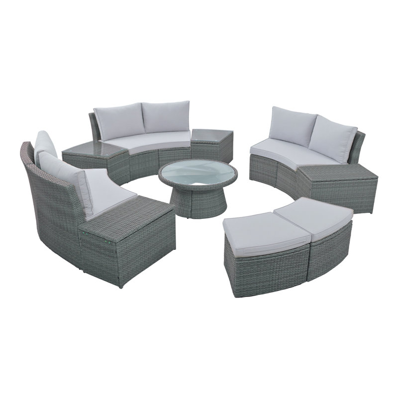 Ensemble de canapé modulaire d'extérieur en rotin 10 pièces, ensemble de conversation en osier PE, Gris clair, Gris