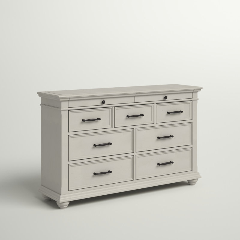 Commode 9 tiroirs Aimaan, Gris délavé blanc