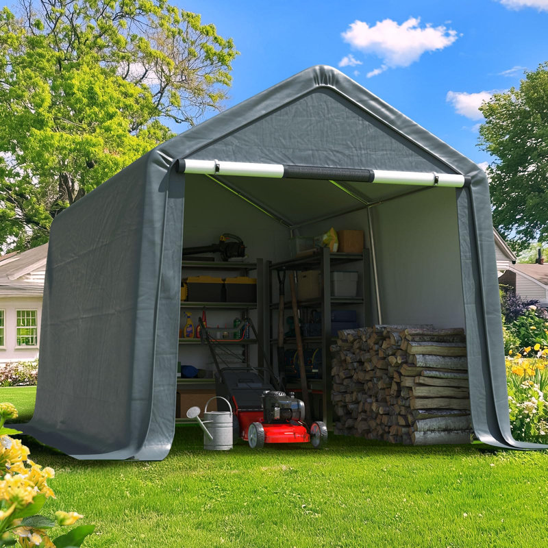 Quictent 8x10FT Carport Shelter with Roll-Up Mesh Windows & Reinforced Frame, Portable Garage Canopy for Motorcycle Storage, Dark Gray