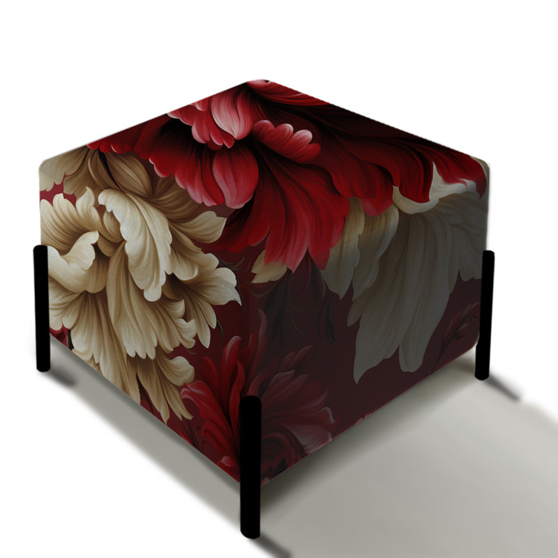Red Regal - Opulence damassée rouge - Repose-pieds floral carré