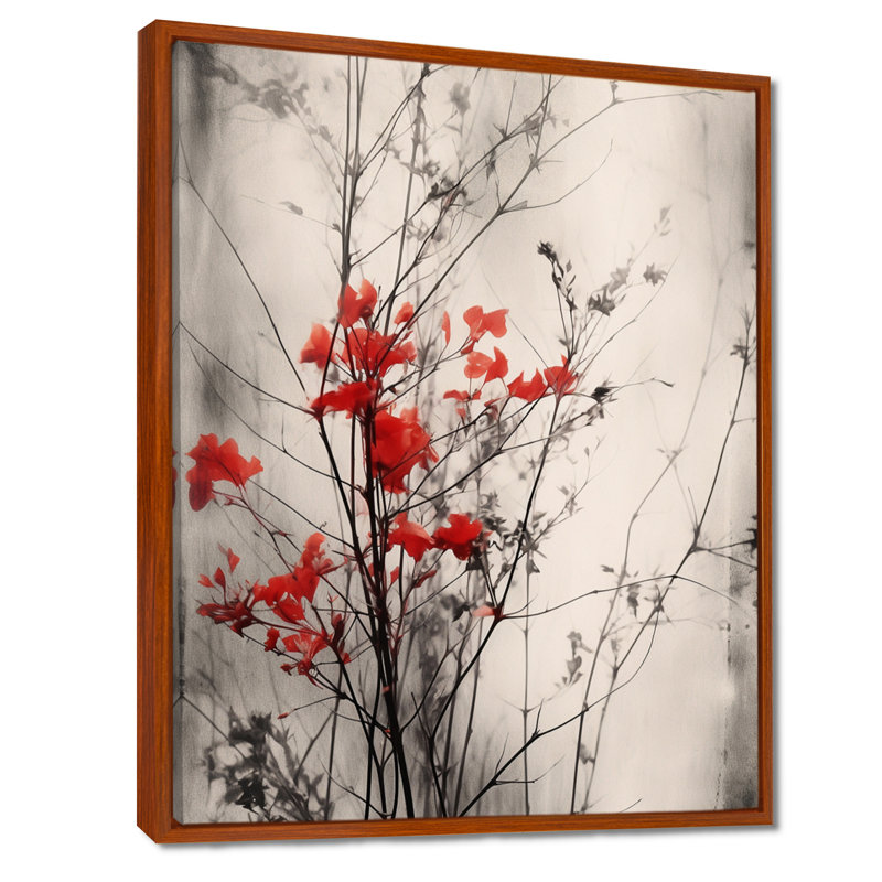 «Red Gray Herb Garden II», art mural floral, H 20 po x l 12 po x P 1 po, Cadre flottant brun