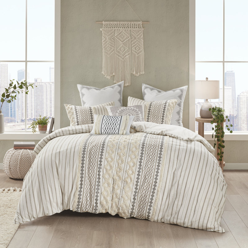Bea Embroidered Cotton Oblong Pillow with Tassels, Ivory/Black