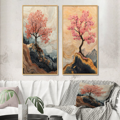 Fleurs de cerisier en écho de Sakura I - Art sur toile floral, 2 pièces