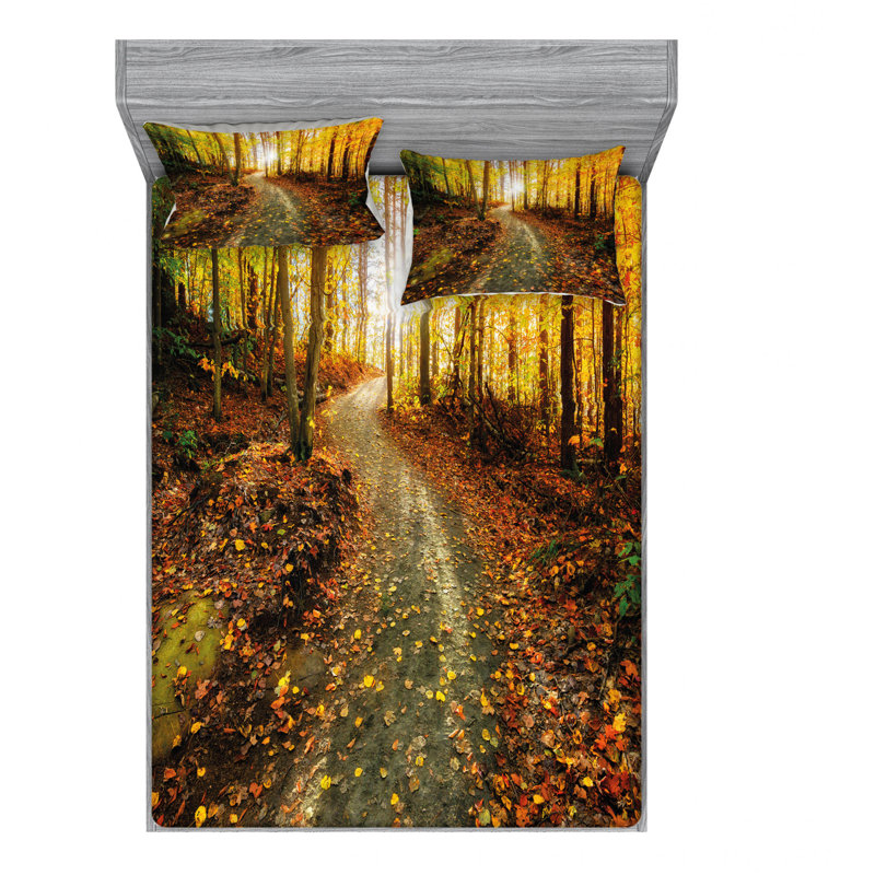 Ensemble de draps inspirant «Early Morning View in the Woods», Ensemble de draps pour lit double avec un drap-hou