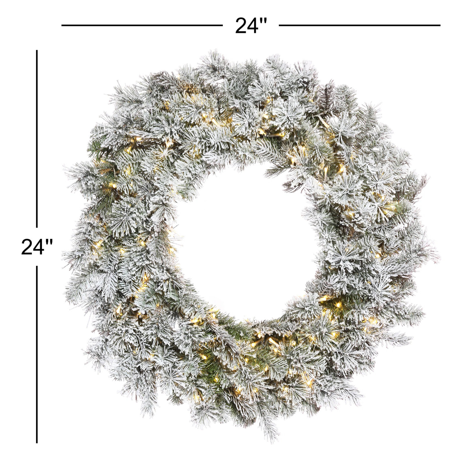 Winfield Frosted Pre-Lit Pine Christmas Wreath, 24" H x 24" W x 3" D