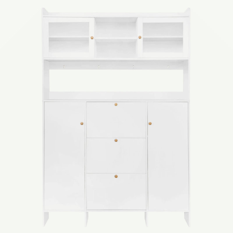 Chimaobim Hall Tree Wide with Shoe Storage, White