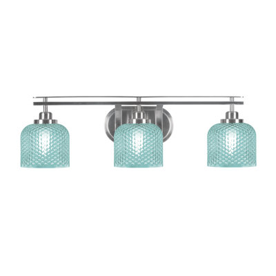 Barre d'éclairage de salle de bain 3 lumières Scituate en nickel brossé, verre turquoise 6 po