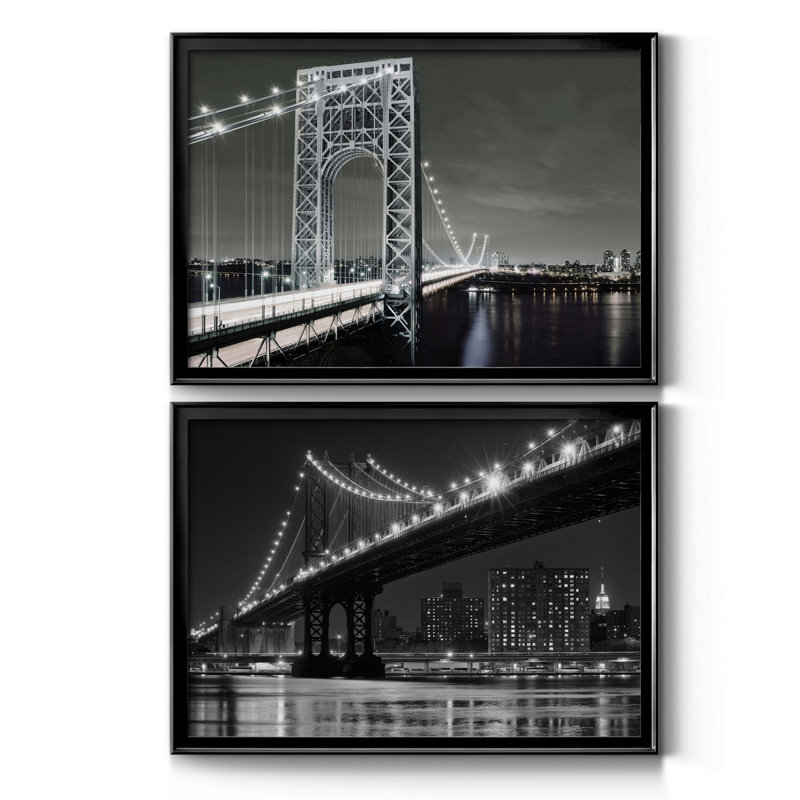 City Lights - ensemble de 2 reproductions d'art sur toile encadrées, H 22,5 po x l 61 po x P 1,5 po, Noir, Blanc