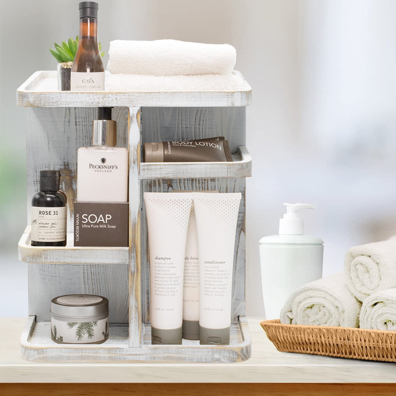 Gray Wood 8 Compartment Makeup Organizer with Swivel Base