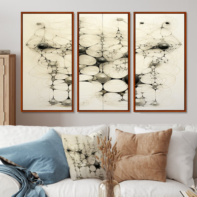 Neural Networks Monochrome Drawing - Geometric Wall Art Decor Set