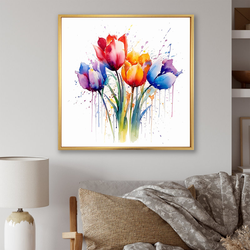 Herald - Tulips Wall Art, 16" H x 16" W, Gold Floater Framed