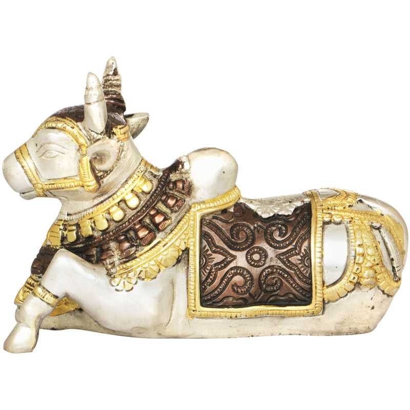 Figurine Nandi - Le véhicule du dieu Shiva, Or / argent