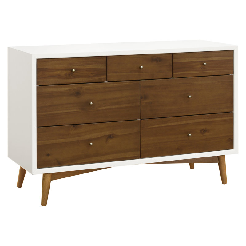 Palma 7-Drawer Assembled Double Dresser, Warm White/Natural Walnut