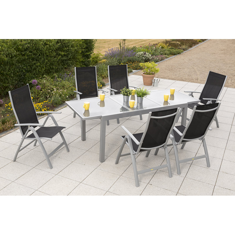 Vallee 6 - Person Patio Dining Set with Extendable Rectangular Table, Black