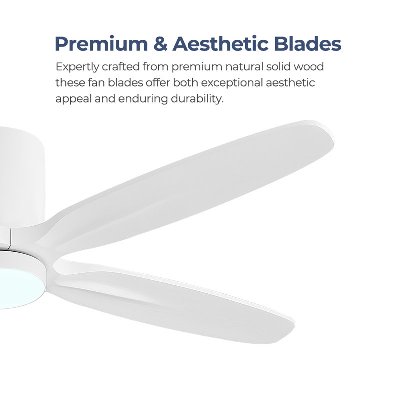 Ventilateur de plafond encastré standard à 5 pales de 54 po avec DEL intégrée et télécommande intégrée, Blanc, Blanc