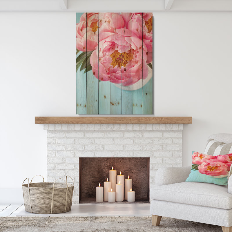 Bouquet de lumières rose pivoine fleurs-impression, H 46 po x l 36 po x p 1,5 po, Bois
