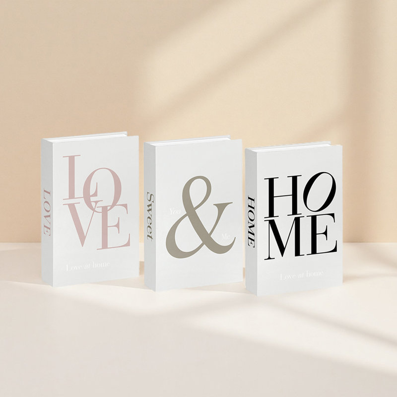 Faux livres décoratifs Love Sweet Home (ensemble de 3 pièces) - livres de présentation empilables neutres pour table basse, tablette et manteau de cheminée - Décoration de livre rustique moderne pour le salon, l'entrée et la chambre à coucher - Idée de cadeau de pendaison de crémaillère parfaite