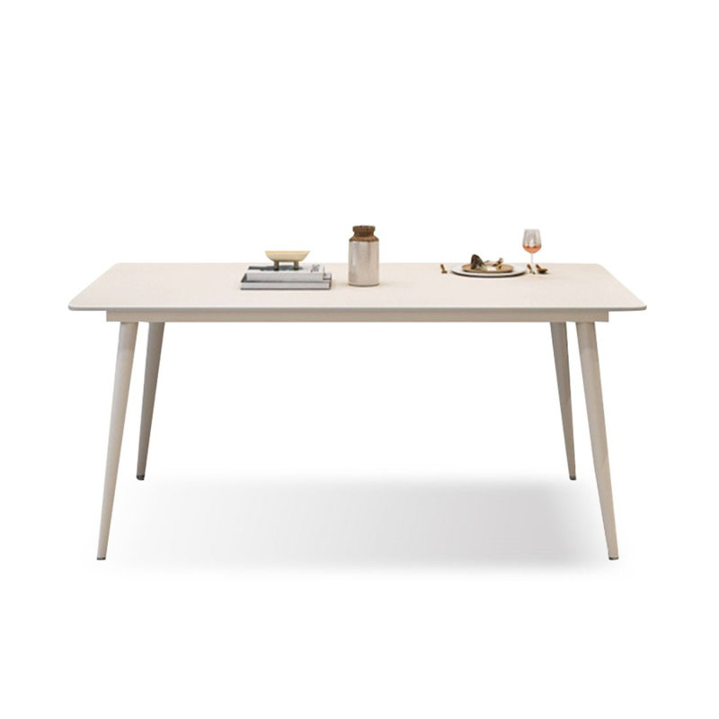 White  Rectangular Sintered Stone tabletop with Carbon Steel Dining Table For Dining Room/Kitchen