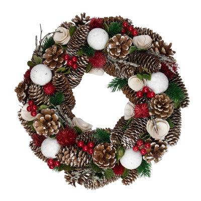 Couronne de Noël artificielle pomme de pin et baies