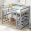 Lit mezzanine double avec tablettes de rangement et bureau sous le lit-114239050