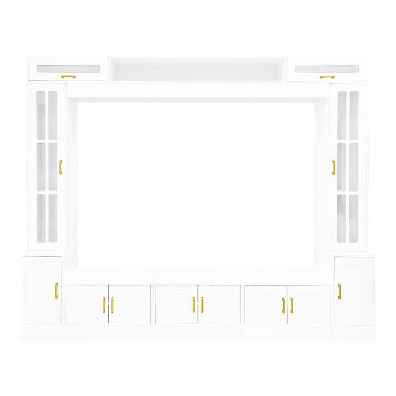 Meuble audio-vidéo de 80 po de largeur, 98,4 po, console multimédia moderne avec armoires de rangement, portes en verre, tablettes réglables et centre de basculement pour téléviseur, support trempé