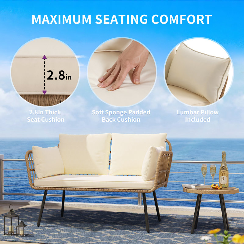 Causeuse d'extérieur avec coussins Hednesford, Beige, Naturel
