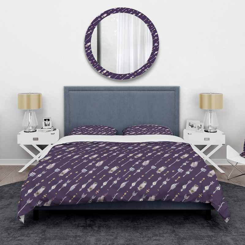 Boho Tribal Feathers and Flower Arrows I - Ensemble de housse de couette bohémien - Microfibre de polyester