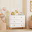 Commode pour enfants avec 3 tiroirs, poignées en bois et pieds en pin, commode en MDF pour chambre d'enfant, armoire de rangement pour chambre de bébé, blanc