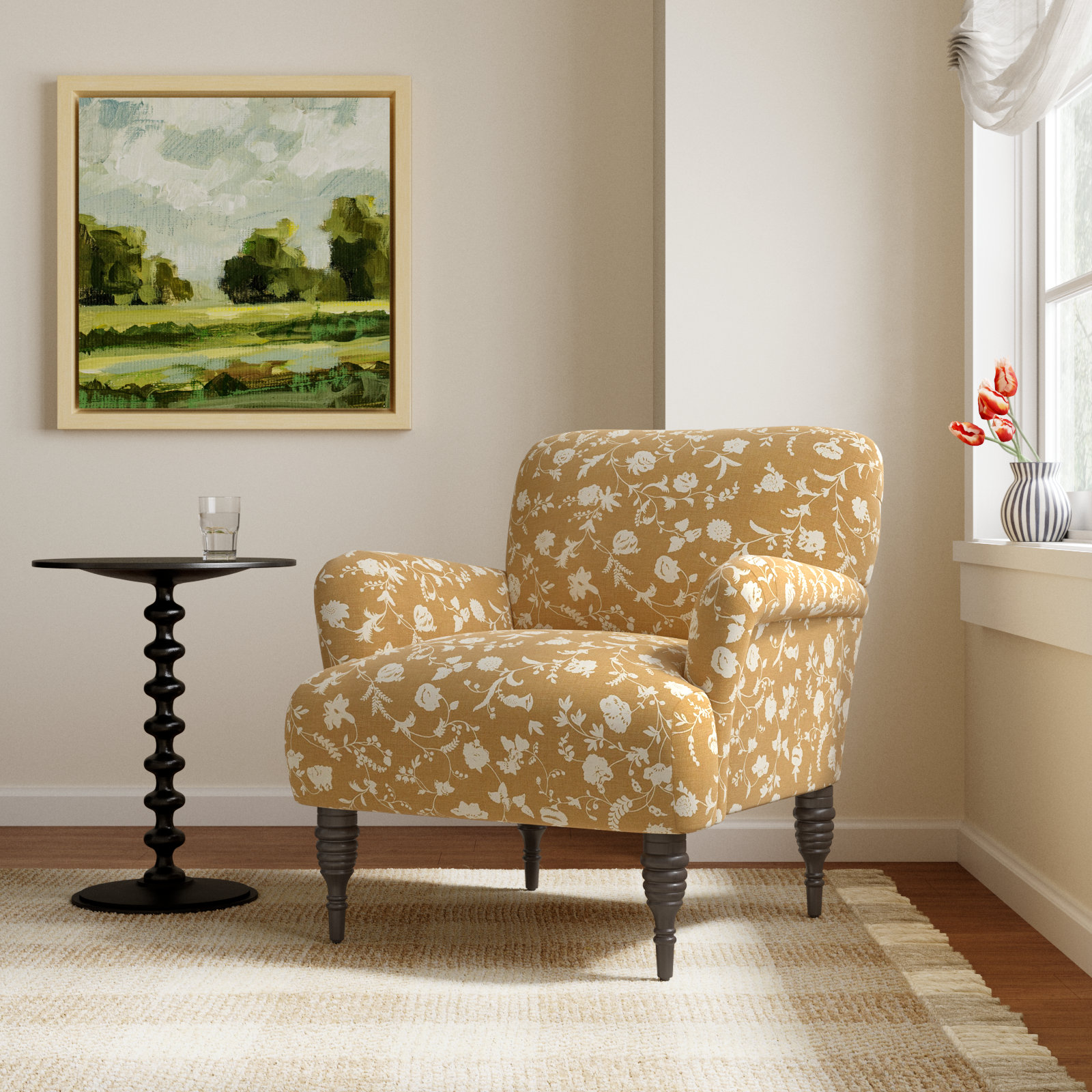 Allura Armchair, Robina Floral Ochre