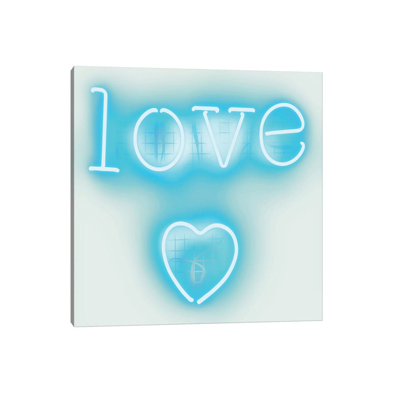 Neon Love Heart Aqua On White by Hailey Carr - Wrapped Canvas Print, 93.98 cm H x 93.98 cm W x 1.91 cm D