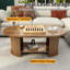 Table basse ovale cannelée, table basse en bois de ferme de 47 po, table basse à 2 niveaux avec tablette de rangement, table d'appoint avec base double