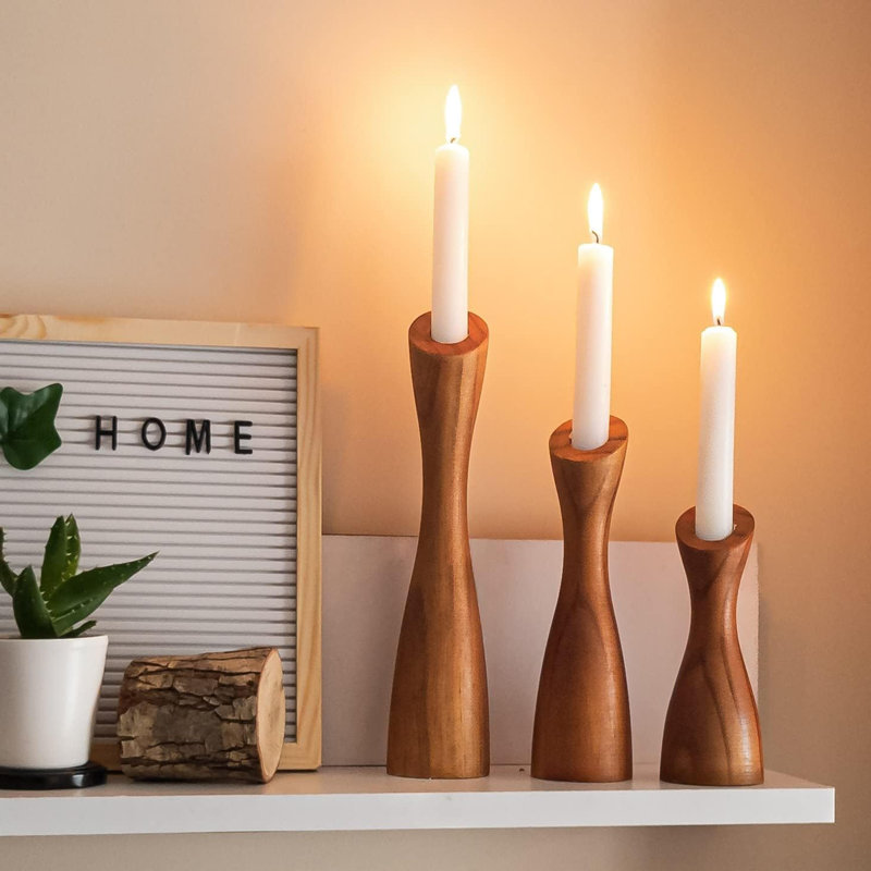9'' H Wood Tabletop Candlestick, Brown
